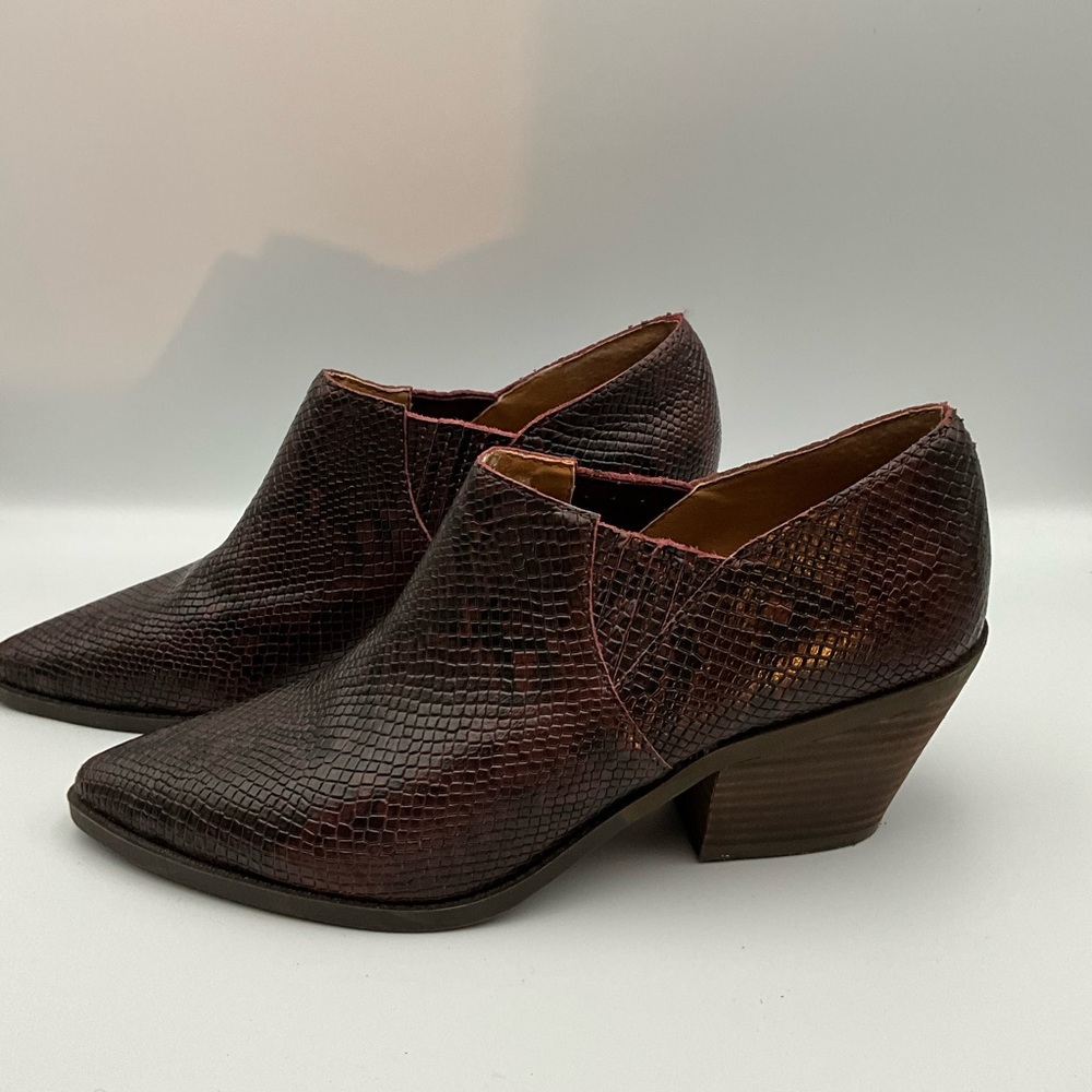 Lucky Brand Brown Faux Snakeskin Pointed Heel Booties